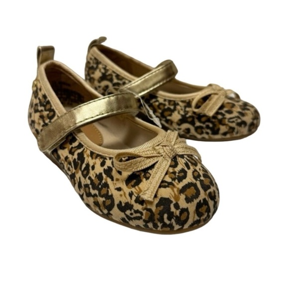 NWOT Tahari Leopard Toddler Girl Ballet Flats Dress Shoes Cheetah Gold Size 7 - Picture 1 of 9